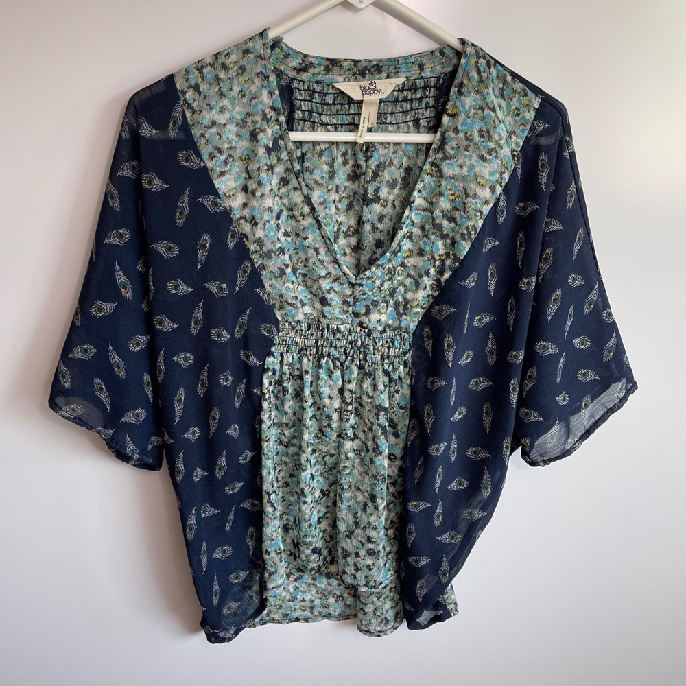 Black Poppy Sheer Floral Boho Blouse Sz S‎